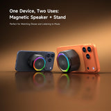 Black Shark Magnetic Phone Stand Bluetooth Speaker, Mini Portable Wireless Speaker with Aluminum Alloy Housing, RGB Lights, TWS Pairing, Hands-Free Speakerphone for Desk, Outdoor & Bathroom
