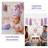 Purple Handmade Half Birthday Decorations, 6 Month Party Set with High Chair Banner, Hat & Cake Topper, Half Way to One Baby Girl Decorations Party for 1/2 Birthday Girl Photoshoot Props