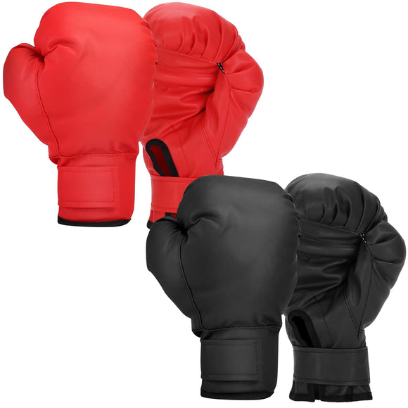 Ftabernam Boxing Gloves, 2 Pair Boxing Gloves for Beginners and Children, Training & Sparring Kick Boxing Glove Training Glove Set Punching Bag Mitts, Black+Red Ftabernam