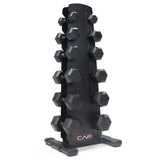 CAP 210 LB Coated Hex Dumbbell Weight Set with Comfort Grip and with Vertical Black Rack