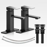 Casavilla Bathroom Faucets Set with Pop Up Drain, Modern Single Handle Black Bathroom Sink Faucet w/Deck Plate(1 or 3 Hole), Farmhouse RV Vanity Sink Faucet-2 Sets, baño lavamanos Llave