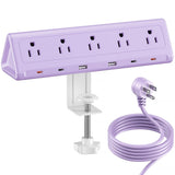SMALLRT Purple Desk Clamp Power Strip with 6.5 FT Extension Cord, PD 40W USB-C Fast Charging Ports, 5 AC Outlets 4 USB-C 2 USB-A, Fits 2.1 inch Table Edges
