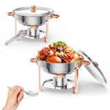 5QT Round Chafing Dish Buffet Set – Rose Gold Stainless Steel Catering Warmer with Dome Lid, Frame & Utensils – Stackable Food Server for Weddings, Parties, Dinners (Fuel or Ice Compatible), 2 Pcs.