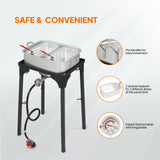 ROVSUN 58,000 BTU Propane Fryer Set with Heightened Gas Stove, 18 QT Aluminum Deep Fryer Pot, 2 Baskets & Thermometer for Outdoor Backyard Frying Fish, Chicken Wings, French Fries & More