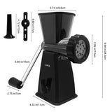LHS Manual Meat Grinder with Stainless Steel Blades Heavy Duty Powerful Suction Base for Home Use Fast and Effortless for All Meats-Black