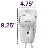 Jerdon Wall-Mount Hair Dryer - White Plug-in Hotel Style with 32 Power Cord - Wall Mounted JWM8C