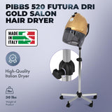 Pibbs 520 Futura Dri Gold Salon Hair Dryer with Adjustable Stand, 1100W Italian-Made, Timer & Temperature Control, CE Certified, Mobile on Casters, PIB-520