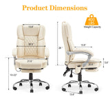 HOMREST Executive Office Chair with Footrest, 6-Point Massage Office Chair with Reclining Backrest, Heated Leather Computer Chair for Home Office(Cream)
