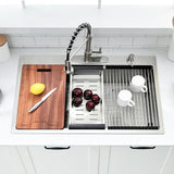 VOKIM 33 Inch Drop In Kitchen Sink Workstation - 33 x 22 Inch Drop In Sinks 16 Gage Stainless Steel Topmount Sinks Single Bowl 10'' Deep Handmade Above the Counter sink with Cutting Board& Strainer