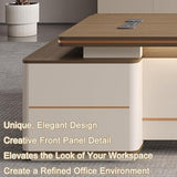 Modern L Shaped Executive Desk with Drawers & Dual Storage Cabinets, Executive Office Desk