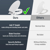 BIGCOW Raised Toilet Seat with Bidet - Elongated, Soft Close, 3" Height - Dual Nozzle (Frontal & Rear Wash) with Adjustable Cold Water Pressure and Stainless Steel Inlet (Elongated)