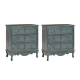 HULALA HOME 3-Drawer Nightstand with Charging Station, Farmhouse Solid Wood Nightstand Set of 2(Blue)
