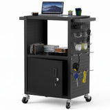 Mobile AV Cart Heavy Duty Computer Cart with Cabinet Push Handles Rolling Media Cart with Outlets Customized Pegboard & Hooks Multipurpose Utility Cart with Extra Storage Space