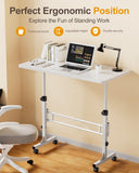 Small Standing Desk Adjustable Height, Mobile Stand Up Desk with Wheels, 32 Inch Portable Rolling Desk Small Computer Desk, Portable Laptop Desk Standing Table Sit Stand White Amztabler