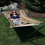 Sunnydaze Rope Hammock with Stand for Outside- 275-Pound Capacity - Includes 12-Foot Hammock Stand, Spreader Bar, Pad, and Pillow - Desert Stripe