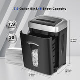 58 dB Quiet Paper Shredder for Home Office, 15-Sheet, 120 Min Shredding, 7.9 Gallon Large Bin, P-4 Cross Cut Heavy Duty Shredders Wingwise