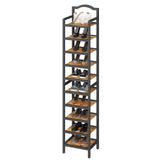 YATINEY 10-Tier Tall Shoe Rack, Vertical Shoe Organizer for Small Spaces, Wooden Shoe Shelf for Entryway, Space Saving Shoe Storage, Holds 10 Pairs of Shoes, Rustic Brown and Black SS50BR