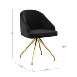 Stationary Swivel Task Chair with Sloped Arms for Home Office in Black Velvet with Polished Brass Frame Martha Stewart