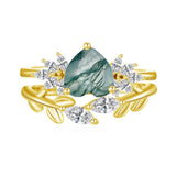 1.5 ct Moss Agate Engagement Ring Set Heart shape Moss Agate Wedding Ring Set Gold For Valentines day Chirstomas (yellow gold)