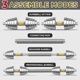 PHOEROS Adjustable Dumbbell Set - 44/66 LBS weights set, Dumbbell Barbell 3 in 1, Steel Dumbbells Pair with Connecting Rod for Adults Women Men Fitness Workout, Home Gym Exercise Training Equipment