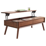 QKFF Wood Lift Top Coffee Table, 100% Solid Oak Wood Small Rising Dining Center Tables with Storage Shelf and Hidden Compartment for Living Room 48D x 26W x 26H