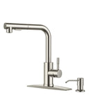 FORIOUS Kitchen Faucet with Soap Dispenser, Brushed Nickel Stainless Steel Sink Faucet with Pull Out Sprayer Modern Single Handle Suitable for Bar RV Farhouse Laundry Outdoor