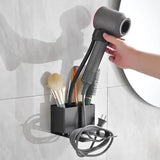 Halyuhn Adjustable Hair Dryer Holder, Black Hair Tool Organizer Wall Mount with Plug &Cord Organizer, Hands Free Hair Dryer Rack for Bathroom, Vanity and Makeup Room, Rust-Proof Blow Dryer Holder