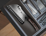 SYOKAMI Meat Cleaver Chef Knife with Sheath, 7.7 Inch Butcher Knife with Herb Stripper, Chopping Knife Heavy Duty Bone Cutting, Damascus Pattern Full Tang Wood Handle, Birthday Gift for Men