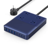 12-in-1 Charging Station USB C Power Strip with 5ft Cord and Plug,200W GaN IV USB C Charger Block,4 AC Outlets,8 USB for MacBook,iPhone 18/17/16,Fast Charging Desktop Charger for Office,Home Blue
