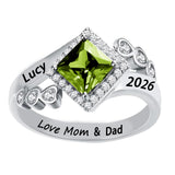Oseew 2027 Birthstone Class Graduation Ring for Men Women (White Gold)