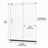 56-60" W x 72" H Shower Door,Frameless Sliding Shower Door with 1 Handle,Shower Glass Door with 5/16" (8mm) Clear SGCC Tempered Glass, Stainless Steel Hardware (Bright)