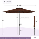 Midtown Umbrellas - The Lean 10 Ft Patio Umbrella with Fade-Resistant Sunbrella Fabric, Auto-Tilt Aluminum Frame and 8 Reinforced Ribs for Deck, Pool & Garden - Bay Brown Canopy, Black Pole