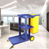 This Janitorial Cart Cleaning Carts on Wheels 3-Shelf Commercial Traditional Plastic Housekeeping Cart with Vinyl Bag for Hotel Home Blue