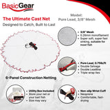 Cast Net | Lead, 4ft Radius, 3/8 inch Mesh for Freshwater and Saltwater Bait Fish BasicGear