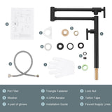 Pot Filler Faucet for Kitchen Sink, Deck Mount Pot Faucets Over Stove, Solid Brass Folding Pot Filler, Matte Black Kitchen Faucet with Double Joint Swing Arms