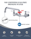 Phivan NSF/ANSI 61 Certified 8" Lead-Free Commercial Sink Faucet Wall Mount, 3 Compartment Sink Faucet with 8" Swivel Spout & Ceramic Valve for Kitchen/Restaurant/Laundry/Utility Sinks, 2 Hole