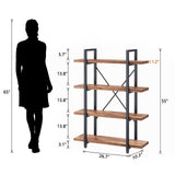 4 Tier Solid Wood Bookcase, Real Natural 4 Shelf Rustic Wooden and Metal Bookshelf