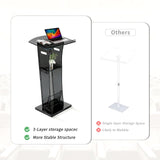 43" Semi-Transparent Black Acrylic Podium&Lectern Stand Portable with Storage Shelf