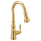 Moen Weymouth Brushed Gold Smart Faucet Touchless Pull-Down Sprayer Kitchen Faucet with Voice and Motion Control, S73004EV2BG