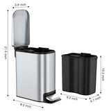 6 Liter/1.6 Gallon Bathroom Trash Can with Lid, Stainless Steel Trash Can with Removable Wastebasket (Silver) BETHEBEST