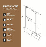 44-48" W x 76" H Glass Shower Door, Frameless Shower Door with 5/16" (8mm) Clear SGCC Tempered Glass, Explosion-Proof Film, Stainless Steel Hardware, Matte Black