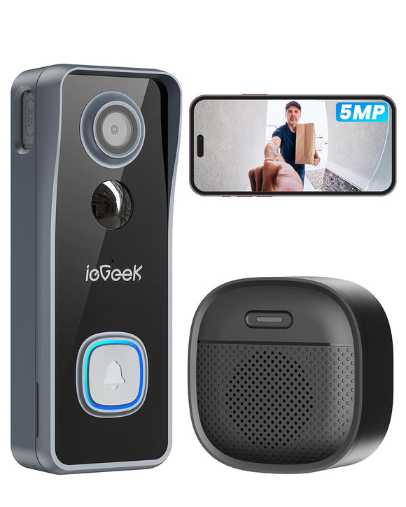 5MP Doorbell Camera Wireless No Subscription- Video Doorbell Wireless with Chime, Doorbell with Camera, Voice Changer ieGeek
