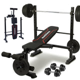 Standard Weight Bench Set with Leg Extension and Leg Curl, Adjustable Bench Press Set with Squat Rack, Foldable Flat Incline Decline Workout Bench for Home Gym Full Body(US Stock) MAIDOMA
