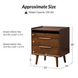 HULALA HOME 2 Drawer End Table with Pull-Out Shelf, Mid-Century Modern End Table with Wood Legs, Wood Side Table with Charging Station(Walnut, Set of 2)