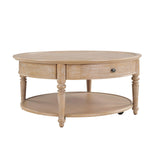 HULALA HOME Round Coffee Table with Casters, Wood Coffee Table Movable with Drawer/Shelf, Classic Traditional Center Tables for Living Room, Natural