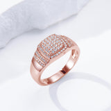 Oseew Custom Round Cut Moissanite Rings Wedding for men Hip Hop Iced Out Luxury Men's Moissanite Ring sterling silver/ 10k 14k 18k gold square frame Design (rose gold)