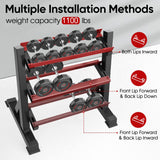 THERUN 1100lbs Adjustable 3 Tier Dumbbell Rack Stand, Hex dumbbells Hand Weights Rack Dumbbell Holder Home Gym Storage Organizer, Reverse Install Available (Rack Only) THERUN