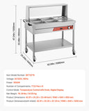 VEVOR 6-Pan Commercial Food Warmer, 6 x 1/2 Pans Electric Steam Table, 1500W Professional Buffet Catering Food Warmer with Shield Undershelf Wheels, Stainless Steel Server for Party Restaurant