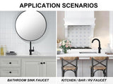 KENES Matte Black Bathroom Sink Faucet, Bathroom Faucets Single Handle Modern Prep Wet Bar Sink Faucets with Drain Assembly & Deck Plate, Farmhouse RV Camper Outdoor Utility Faucet, KE-9005B-2