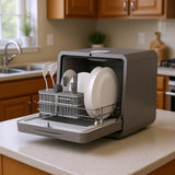 MOMOKOVA Portable Countertop Dishwasher with 5L Built-in Water Tank,Upgraded 7 Program & 24H Delayed Wash,360° Dual Spray, 167℉ High-Temp & No Hookup Needed for Home,white (Stellar Carbon)